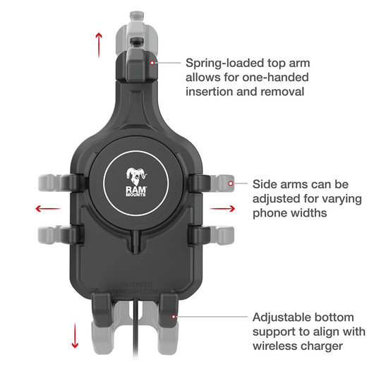 Ram Mount RAM Quick-Grip Pro w/Ball  Qi2 15W Wireless Charger [RAM-HOL-PD5B-W2MU]