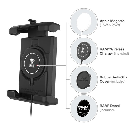 Ram Mount RAM Quick-Grip Pro XL w/Ball  Qi2 15W Wireless Charger [RAM-HOL-PD7B-W2MU]