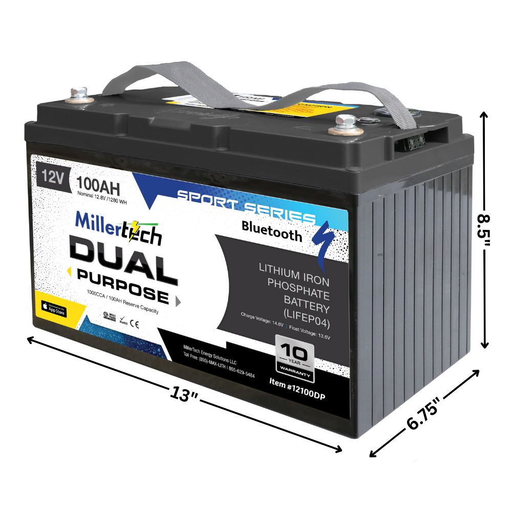 Millertech Sport Series 12v 100 AH Bluetooth Lithium Dual Purpose Battery