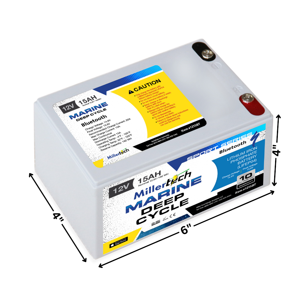 Millertech Sport Series 12v 15 AH Bluetooth Lithium Deep Cycle Battery