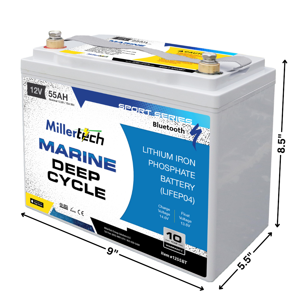 Millertech Sport Series 12v 55 AH Bluetooth Lithium Deep Cycle Battery