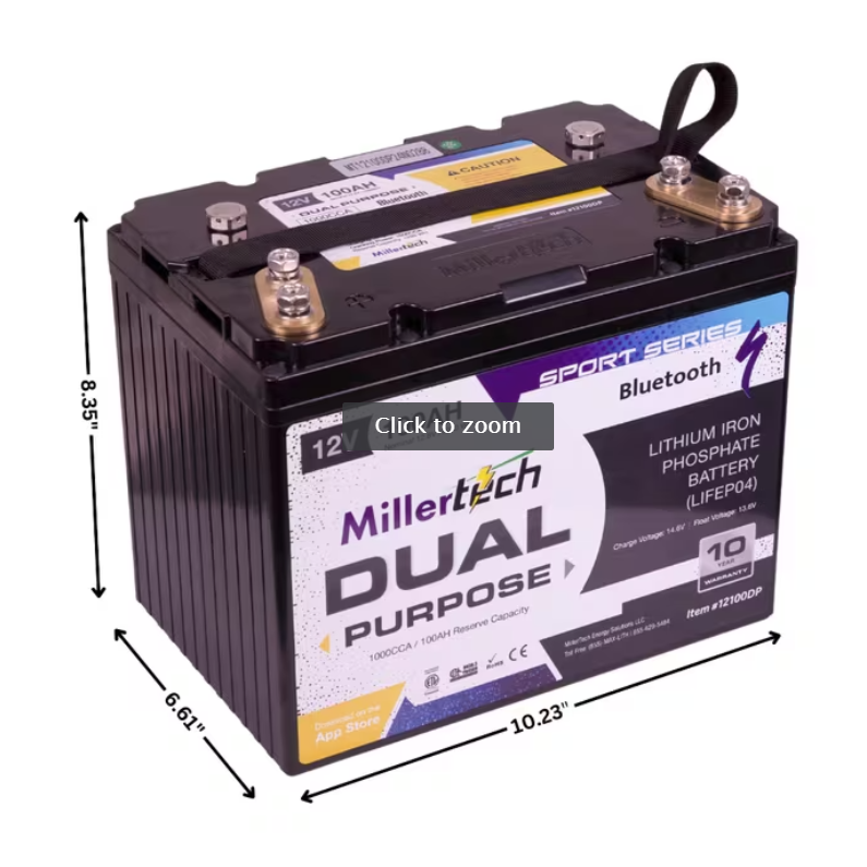 Millertech Sport Series 12v 100 AH Bluetooth Lithium Dual Purpose Battery (Size 24)